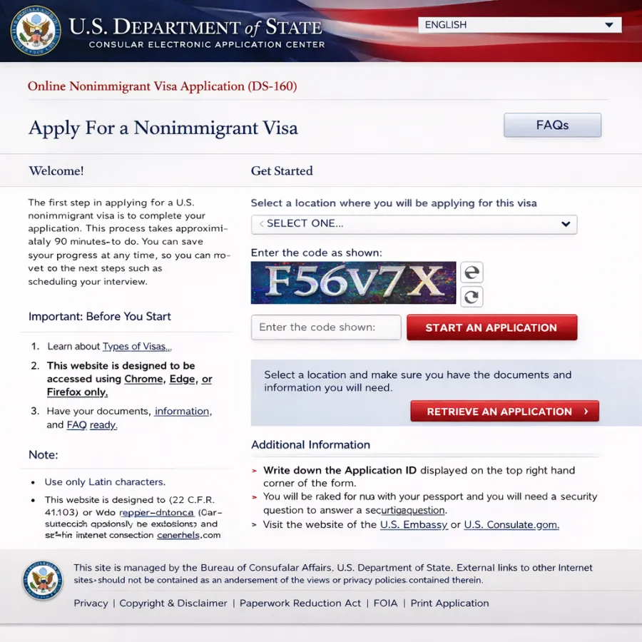 Imagem formulário DS-160 visto americano